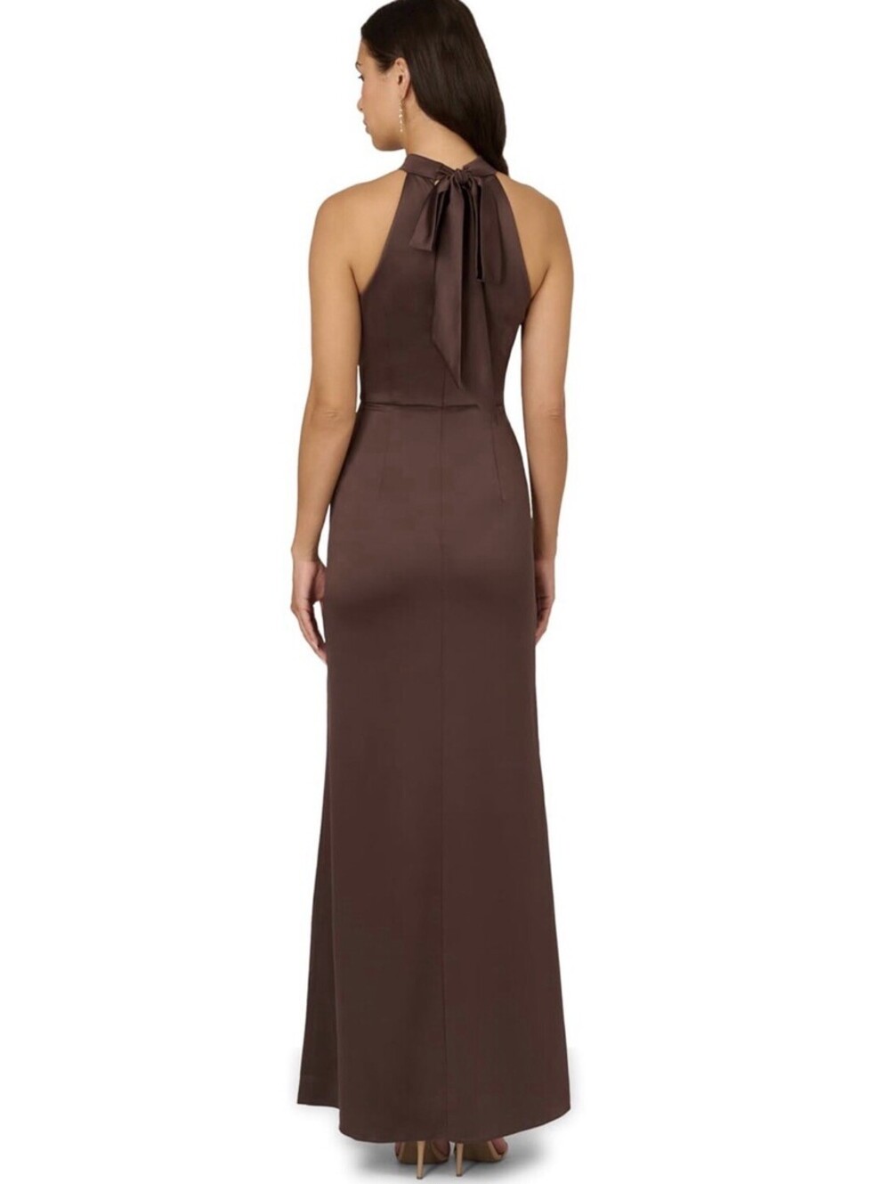 Adrianna Papell Brown High-Neck Ruffle Gown - Picture 2 of 10